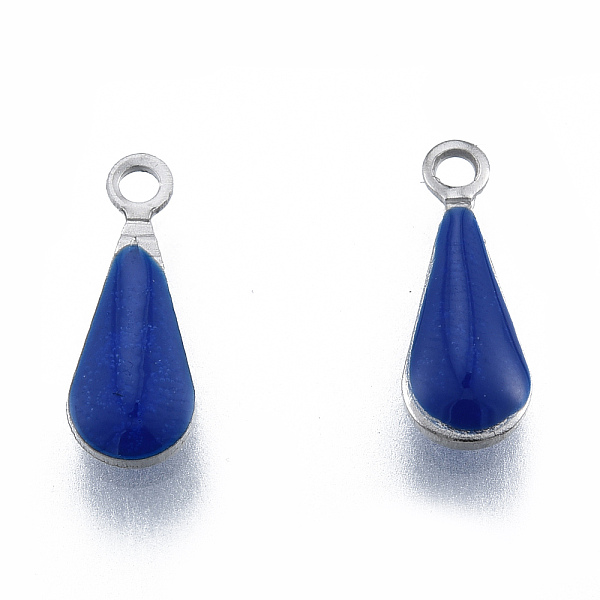

PandaHall 304 Stainless Steel Enamel Charms, Stainless Steel Color, Teardrop, Dark Blue, 12x4.5x2mm, Hole: 1.2mm Stainless Steel+Enamel...