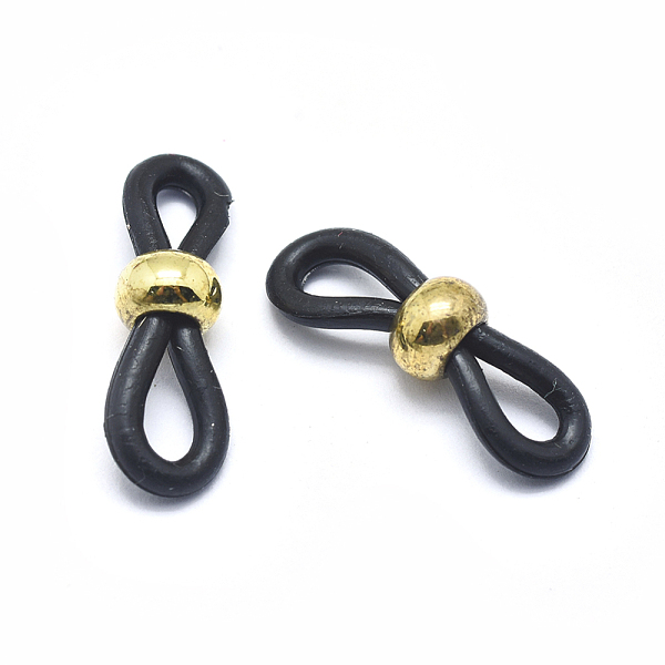 

PandaHall Eco-Friendly Eyeglass Holders, Glasses Rubber Loop Ends, with Brass Findings, Black, Golden, 20x6mm, Hole: 2.5x5mm Brass Black