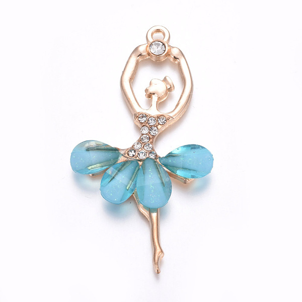 

PandaHall Resin Big Pendants, with Golden Plated Alloy Findings and Rhinestone, Ballet Girl, Sky Blue, 60x31x4mm, Hole: 2mm Alloy+Resin..., Clear