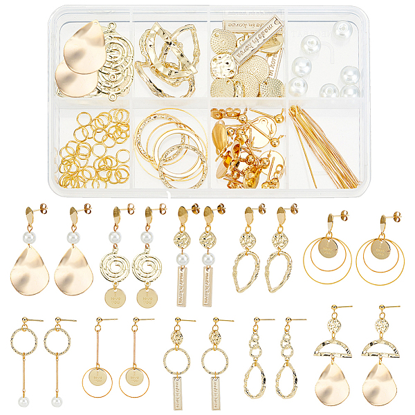 

PandaHall SUNNYCLUE 1Box DIY 10 Pairs Hollow Charms Teardrop Charm Pendant Earring Making Kit Round Letter Charms for Jewelry Making Brass..., White