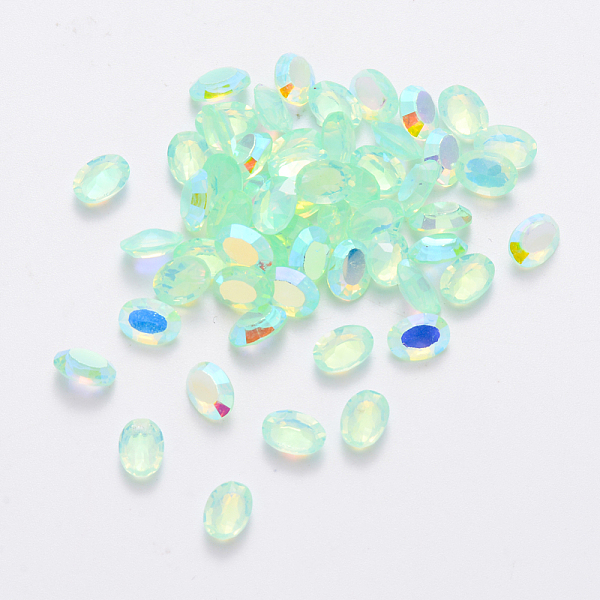 

PandaHall Transparent Resin Rhinestone Cabochons, Nail Art Decoration Accessories, AB Color Plated, Faceted Oval, Light Green, 7x5x3mm Resin...