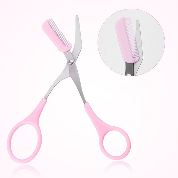 PandaHall Stainless Steel Eyelash Thinning Shears Comb, Eyebrow Trimmer Scissor, Shaping Eyebrow Grooming Cosmetic Tool, Pink, 12.5cm, Comb...