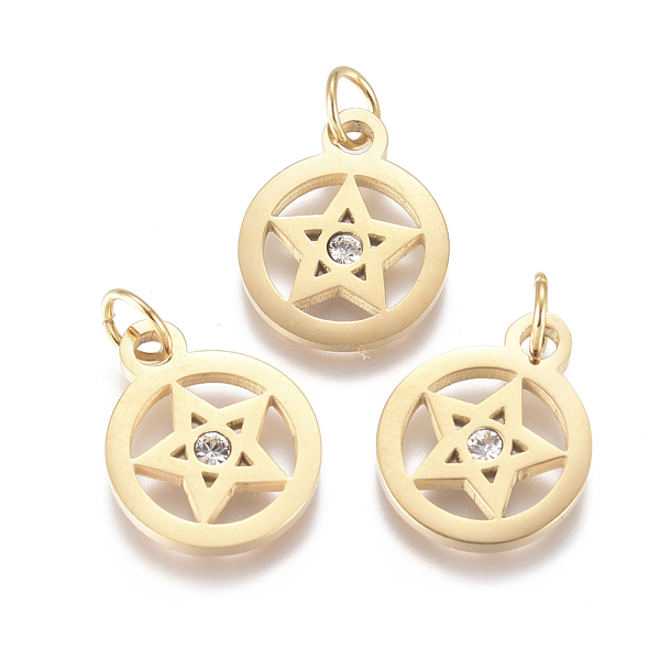 

PandaHall 316 Surgical Stainless Steel Charms, with Micro Pave Cubic Zirconia and Jump Ring, Long-Lasting Plated, Pentacle, Clear, Real 18K...