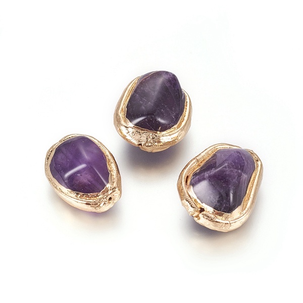 PandaHall Natural Amethyst Beads, Edge Golden Plated, Nuggets, 23~26x17~20x12~14mm, Hole: 0.8mm Amethyst Nuggets