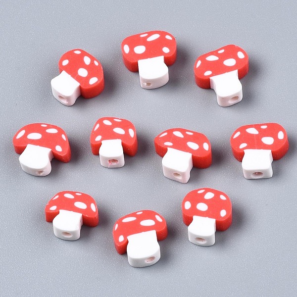 

PandaHall Handmade Polymer Clay Beads, Mushroom, Red, 9~13x8.5~12x4~5mm, Hole: 1.8mm Polymer Clay Mushroom Red