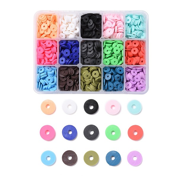 

PandaHall 150G 15 Colors Handmade Polymer Clay Beads, Heishi Beads, for DIY Jewelry Crafts Supplies, Disc/Flat Round, Mixed Color, 8x1mm..., Multicolor