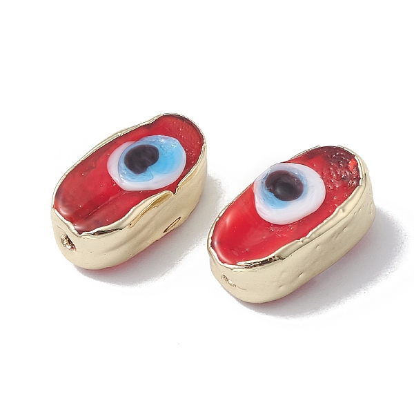 

PandaHall Brass Beads, with Enamel, Real 18K Gold Plated, Oval with Evil Eye, FireBrick, 14x8x6mm, Hole: 1.4mm Brass+Enamel Oval Red