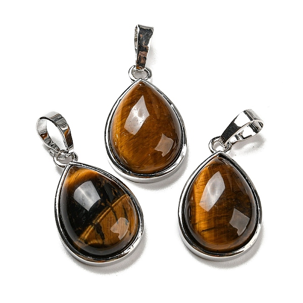

PandaHall Natural Tiger Eye Pendants, Teardrop Charms with Platinum Plated Brass Snap on Bails, 24x15x7.5mm, Hole: 4x8mm Tiger Eye Teardrop