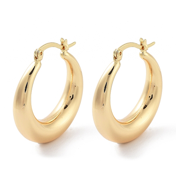 

PandaHall Brass Plain Hoop Earrings, Real 18K Gold Plated, 32.5x9.5mm Brass