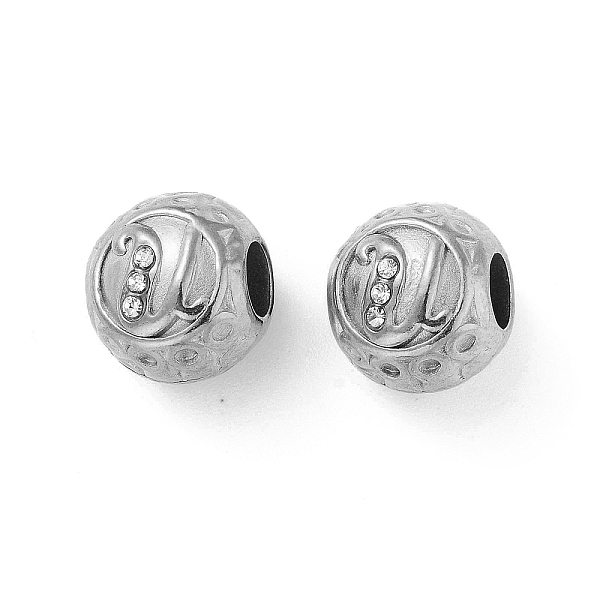 

PandaHall 304 Stainless Steel Rhinestone European Beads, Round Large Hole Beads, Real 18K Gold Plated, Round with Letter, Letter U, 11x10mm..., Clear