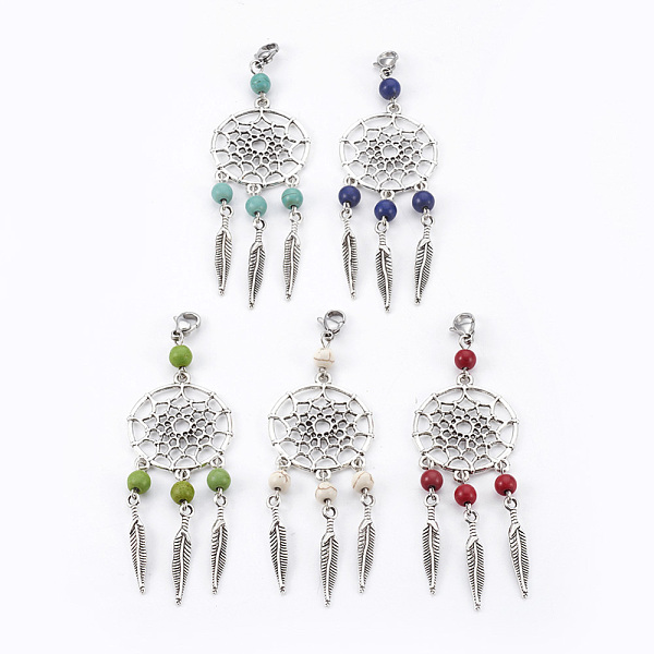 

PandaHall Dyed Synthetic Turquoise Big Pendants, with Tibetan Style Alloy Findings and 304 Stainless Steel Lobster Claw Clasps, Woven..., Multicolor