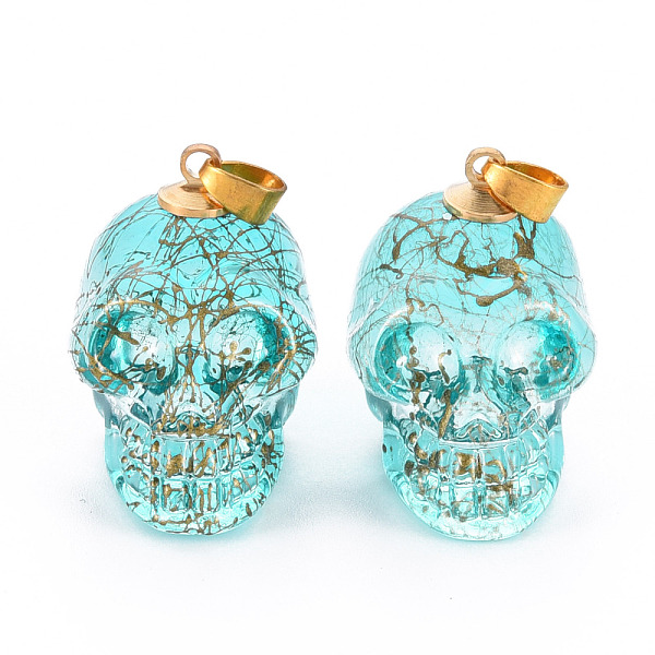 

PandaHall Electroplate K9 Glass Pendants, with Golden Plated Brass Bails, Drawbench, Skull, Halloween, Pale Turquoise, 25x26~27x19mm, Hole...