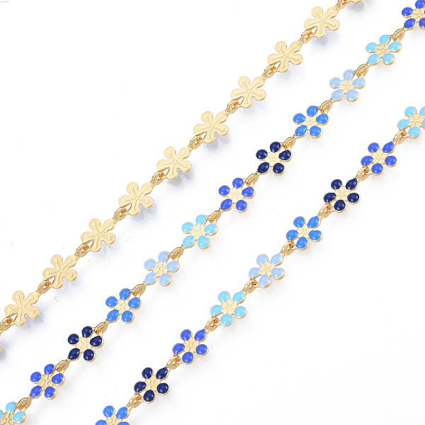 

PandaHall Handmade Brass Enamel Plum Blossom Link Chains, Unwelded, with Spool, Golden, Nickel Free, Dodger Blue, 9x6x1mm, about 16.40 Feet...