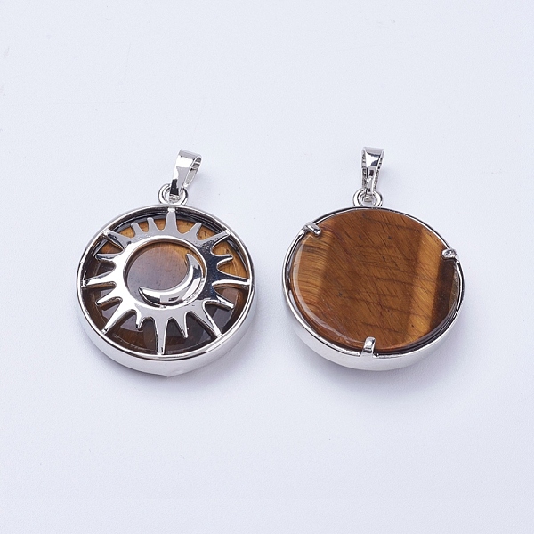 

PandaHall Natural Tiger Eye Pendants, with Brass Findings, Flat Round with Sun & Moon, Platinum, 31x27.5x8mm, Hole: 5x7mm Tiger Eye Flat...