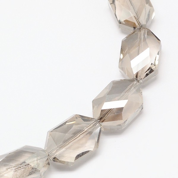 

PandaHall Faceted Hexagon Glass Beads Strands, Light Grey, 18x12x8.5mm, Hole: 1mm, about 40pcs/strand, 25.5 inch Glass Hexagon Gray