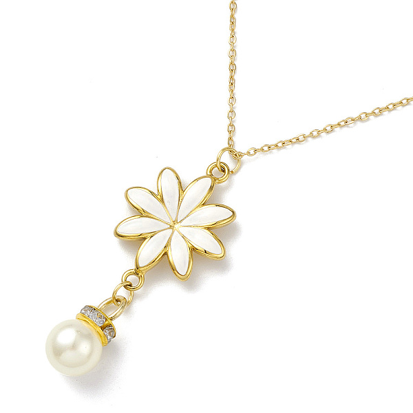 Enamel Flower With Plastic Pearl Pendant Necklace