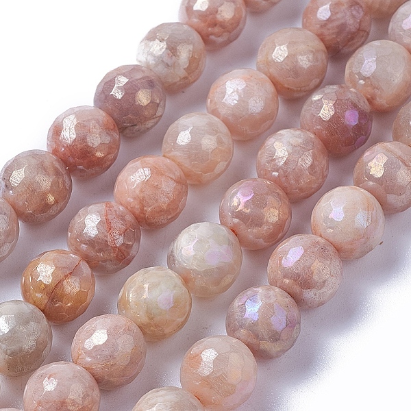 

PandaHall Electroplate Natural Sunstone Beads Strands, Faceted, Round, Dark Salmon, 10mm, Hole: 1.2mm, about 39pcs/strand, 15.1~15.7 inch..., Red