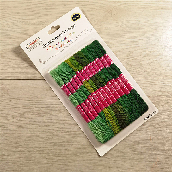 

PandaHall 12 Skeins 12 Colors 6-Ply Polycotton(Polyester Cotton) Embroidery Floss, Cross Stitch Threads, Gradient Color, Green, 0.8mm, 8m...