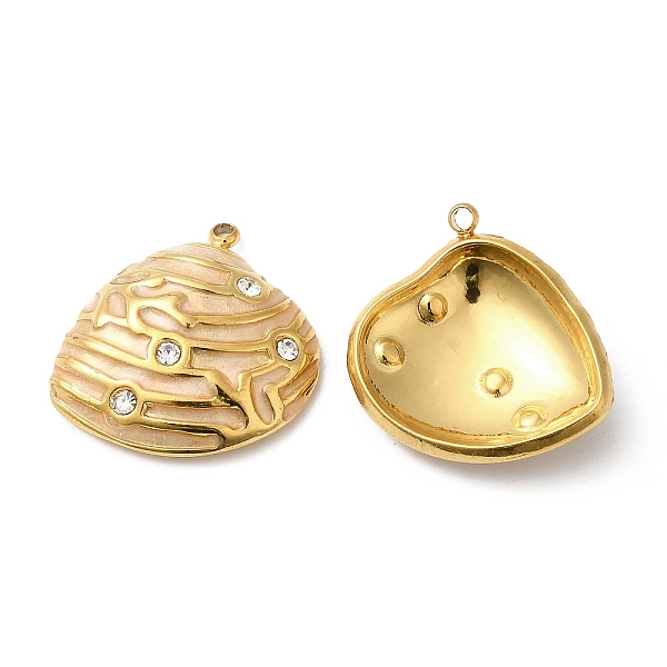 

PandaHall 304 Stainless Steel Rhinestone Pendants, with Enamel, Shell Charms, Golden, Pale Goldenrod, 19.5x19x5mm, Hole: 1.2mm Stainless...