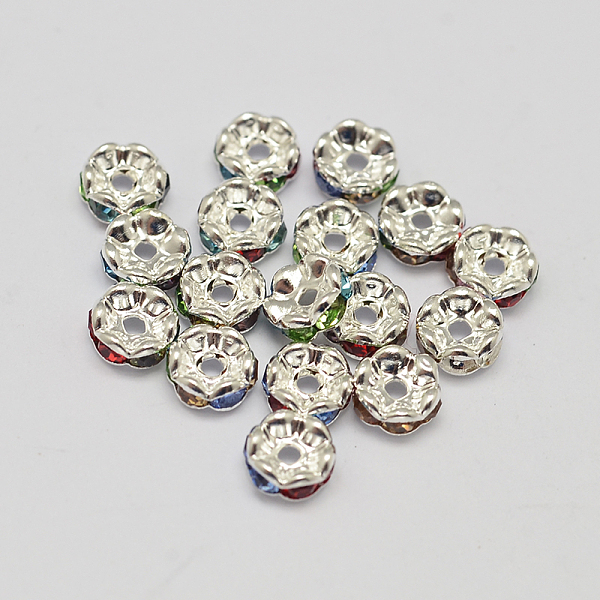 

PandaHall Rondelle Wave Brass Rhinestone Spacer Beads, Silver Color Plated, Colorful, 5x2mm, Hole: 1mm Brass+Rhinestone Rondelle Multicolor