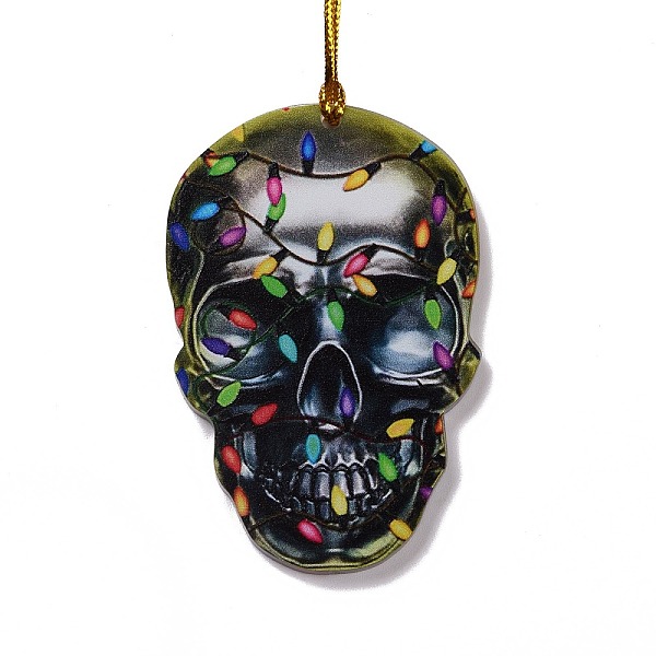 

PandaHall Opaque One-sided Printed Acrylic Big Pendants, for Halloween, Skull, Black, 546x2mm, Hole: 3.5mm Acrylic Skull Black