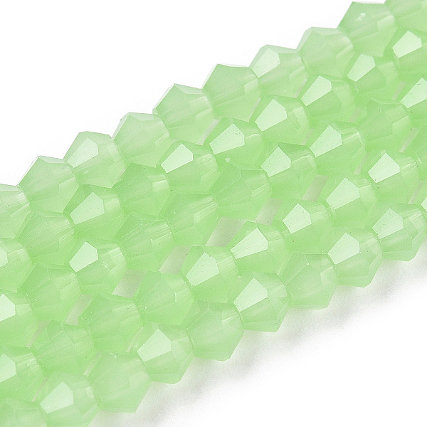 

PandaHall Faceted Bicone Opal Beads Strands, Light Green, 4x4mm, Hole: 1mm, about 82~85pcs/strand, 30.5~31cm Opalite Bicone