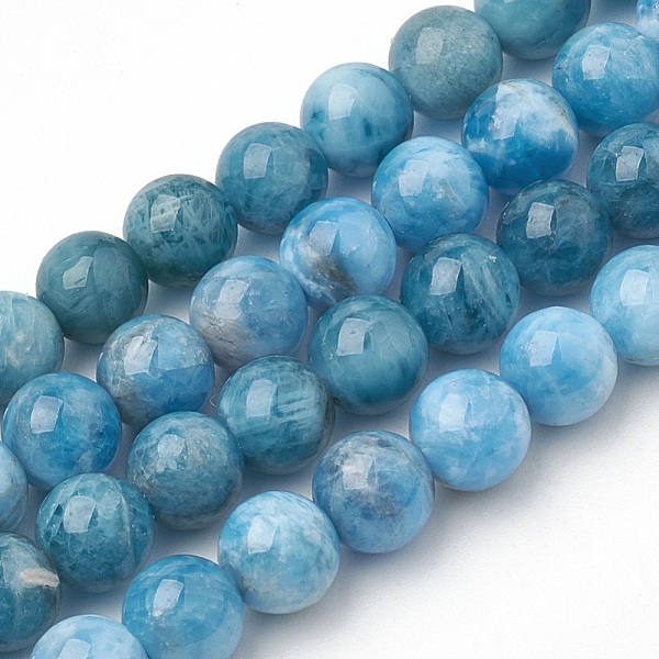 PandaHall Natural Apatite Beads Strands, Round, 10x9.5mm, Hole: 1mm, about 38pcs/strand, 14.5 inch Apatite Round