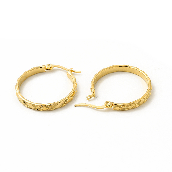 

PandaHall 201 Stainless Steel Grooved Hoop Earrings with 304 Stainless Steel Pins for Women, Golden, 27x28x2mm, Pin: 0.6x1mm 201 Stainless...