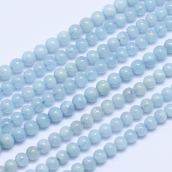

PandaHall Grade A Natural Aquamarine Round Bead Strands, 4mm, Hole: 0.8mm, about 87pcs/strand, 15.5 inch Aquamarine Round