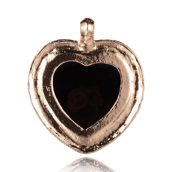

PandaHall Heart Alloy Big Pendants, with Glass, Golden, Black, 53x45x11mm, Hole: 5.5mm Alloy+Glass Heart Black