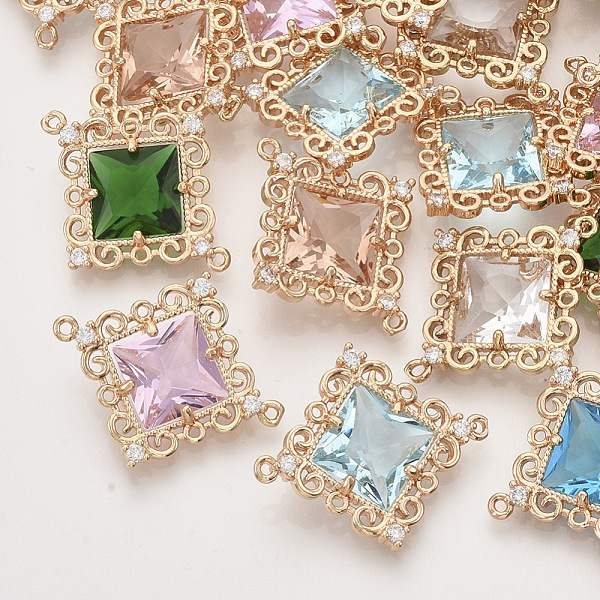

PandaHall Faceted Glass Links connectors, with Golden Tone Brass Open Back Settings and Rhinestone, Rhombus, Mixed Color, 27x23.5x6mm, Hole..., Multicolor