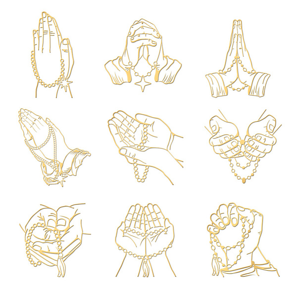 

PandaHall OLYCRAFT 9pcs 1.6x1.6 Inch Praying Hands Metal Stickers Christianity Self Adhesive Gold Stickers Praying Theme Metal Gold Stickers...