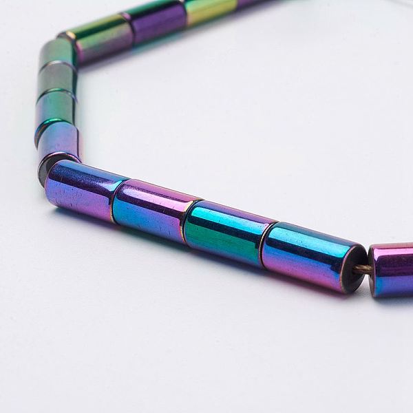 

PandaHall Electroplate Magnetic Synthetic Hematite Strands, Column, Grade A, Multi-color Plated, 6.5x12mm, Hole: 1mm, about 31pcs/strand...