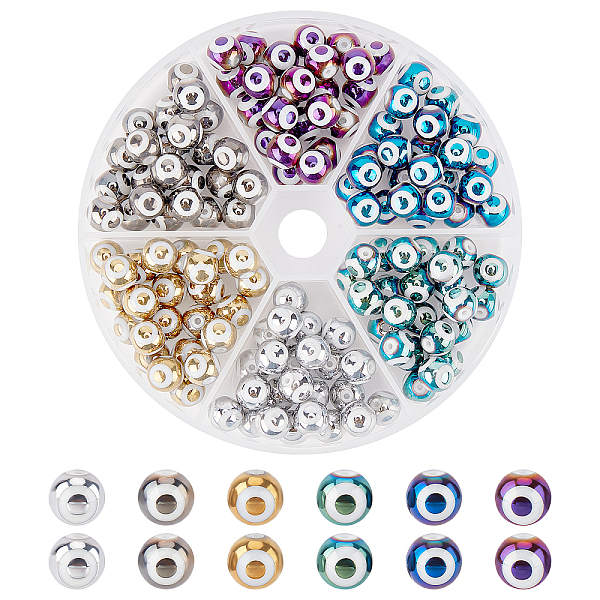 

PandaHall Electroplate Glass Beads, Round with Evil Eye Pattern, Mixed Color, 8x7.5mm, Hole: 1.2mm, 6 colors, 24pcs/color, 144pcs/box Glass..., Multicolor