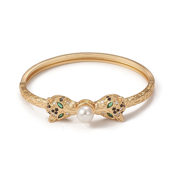 

PandaHall Rack Plating Brass Micro Pave Cubic Zirconia Leopard Bangles with Plastic Bead, Long-Lasting Plated, Cadmium Free & Lead Free...