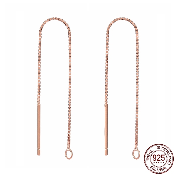 

PandaHall Sterling Silver Stud Earring Findings, Ear Threads, Box Chains, Rose Gold, 68~70x0.65mm, Hole: 1~2mm Sterling Silver