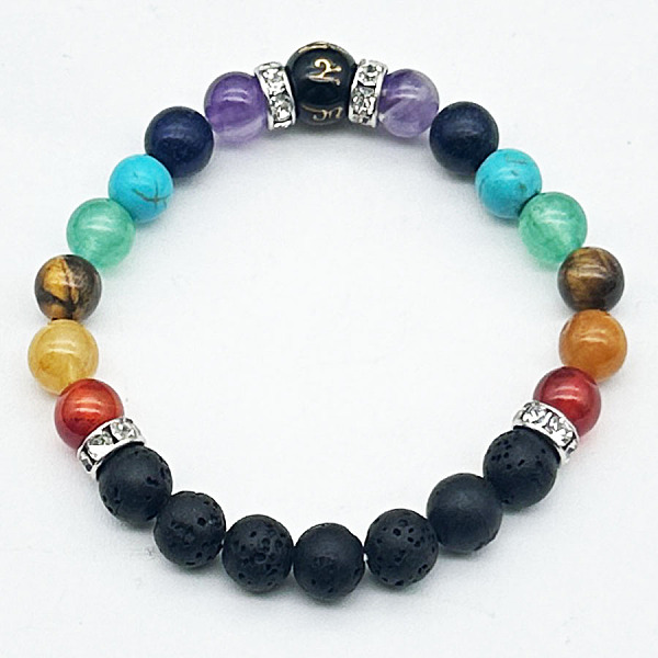 Chakra-Thema Natürliche Und Synthetische Gemischte Edelsteinperlen Stretch-Armbänder