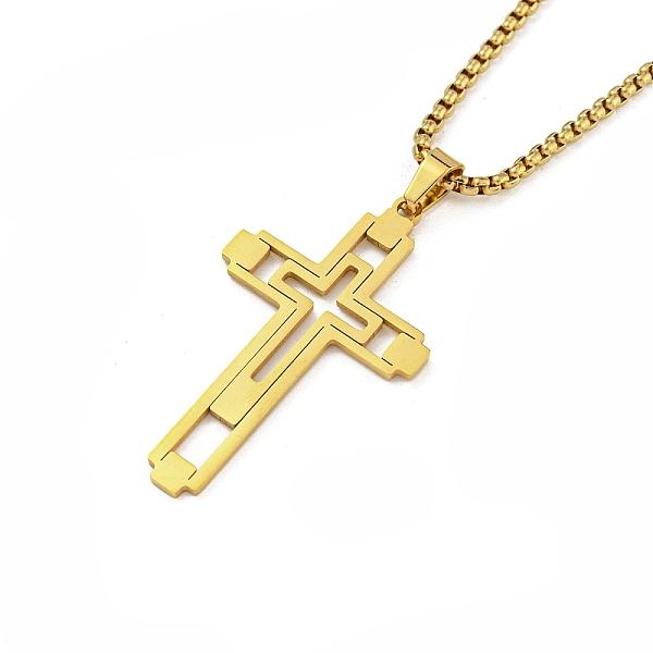 

PandaHall Vacuum Plating 201 Stainless Steel Pendant Necklaces for Man, Cross, Real 18K Gold Plated, 23.62 inch(60cm), Cross: 46.5x27x1.3mm...
