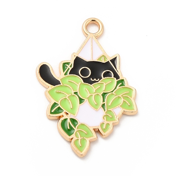 

PandaHall Alloy Enamel Pendants, Light Gold, Potted with Cat Charm, Green Yellow, 27.5x18.5x1mm, Hole: 2mm Alloy+Enamel Cat Shape