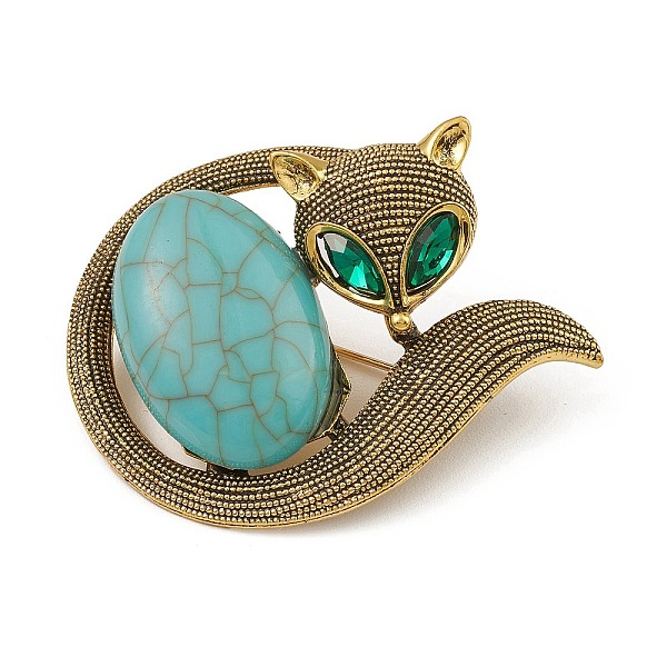 

PandaHall Alloy Rhinestone Brooch Pins, Synthetic Turquoise Fox Badge for Clothes Backpack, Turquoise, 46.5x45.5x18mm Alloy+Rhinestone Fox..., Green