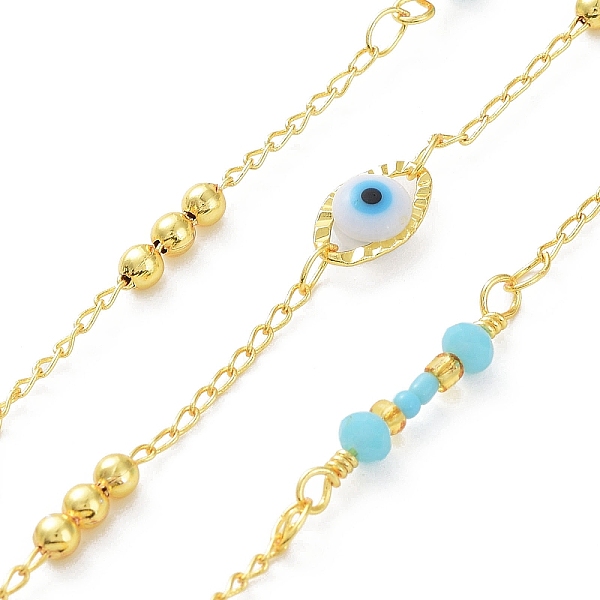

PandaHall Acrylic Evil Eye Link Chians, with Real 18K Gold Plated Brass & Glass Round Beaded, Soldered, with Spool, Aquamarine, 9.5x6x4mm..., Green