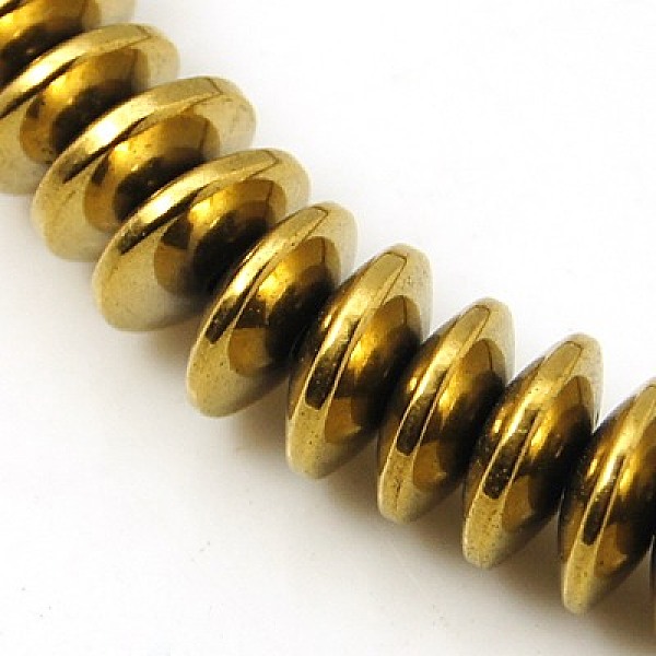 

PandaHall Non-magnetic Synthetic Hematite Beads Strands, Disc, Golden Plated, 8x3mm, Hole: 1mm, about 121pcs/strand, 15.5 inch Non-magnetic..., Gold