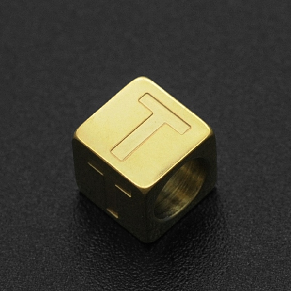 

PandaHall 201 Stainless Steel European Beads, Large Hole Beads, Horizontal Hole, Cube, Golden, Letter.T, 7x7x7mm, Hole: 5mm 201 Stainless...