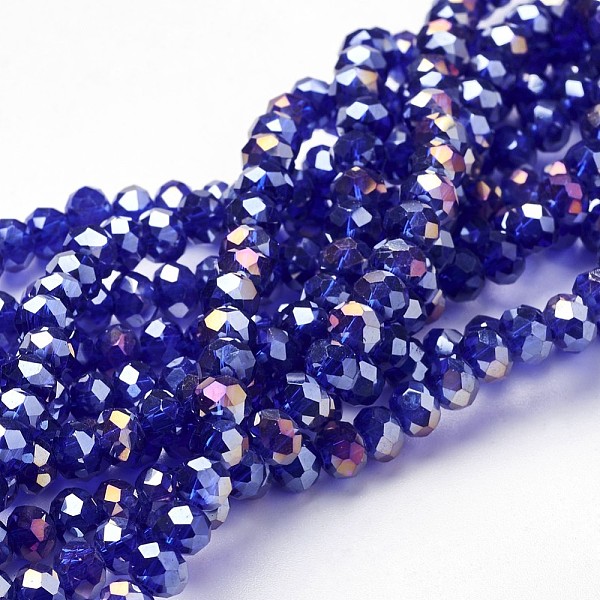

PandaHall Electroplate Glass Beads Strands, AB Color Plated, Faceted, Rondelle, Dark Blue, 3x2mm, Hole: 1mm, about 165~169pcs/strand, 15~16...