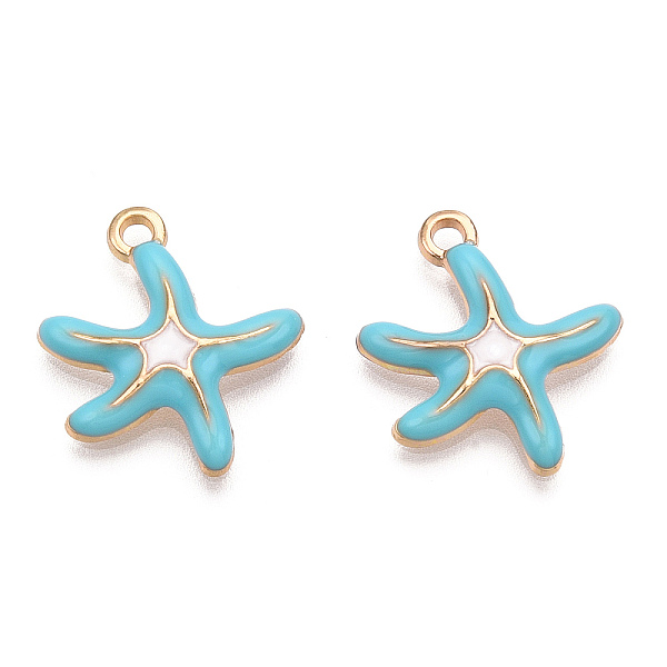 

PandaHall Alloy Enamel Pendants, Cadmium Free & Lead Free, Starfish Shape, Light Gold, Cyan, 19.5x17x3.5mm, Hole: 1.6mm Alloy+Enamel...
