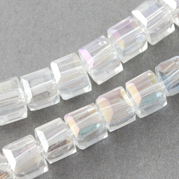 PandaHall Electroplate Glass Beads Strands, AB Color Plated, Faceted, Cube, Clear AB, 4x4x4mm, Hole: 1mm, about 100pcs/strand, 17 inch Glass...