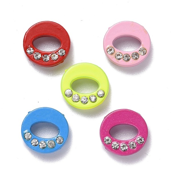 PandaHall Spray Painted Zinc Alloy Slide Charms,with Crystal Rhinestone, Letter Slide Charms, Mixed Color, Letter. O, 11.5~13mm...