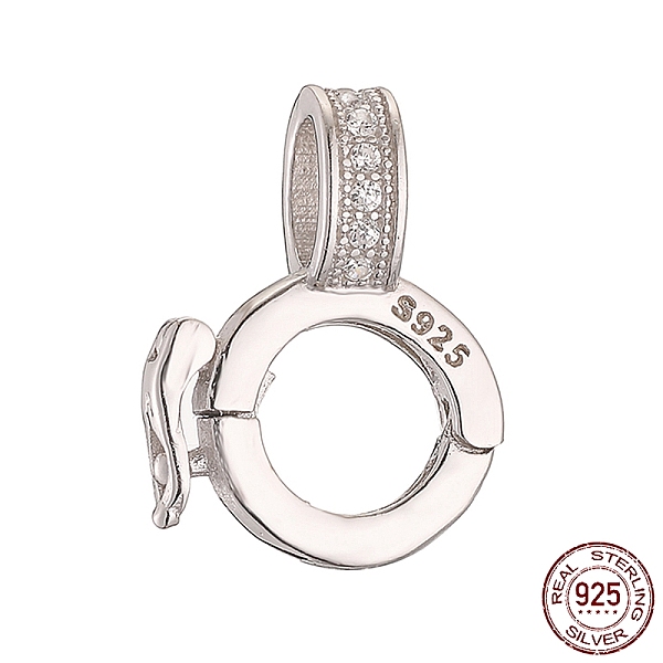 

PandaHall Rhodium Plated 925 Sterling Silver Micro Pave Clear Cubic Zirconia Twister Clasps, with S925 Stamp, Ring, Real Platinum Plated...