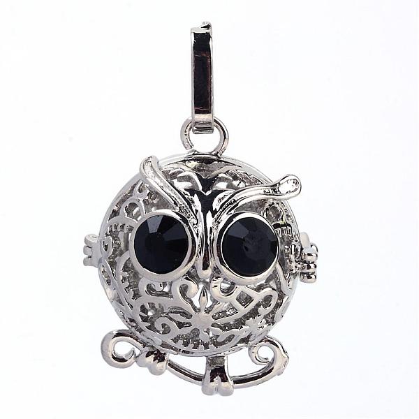 

PandaHall Rack Plating Brass Cage Pendants, For Chime Ball Pendant Necklaces Making, with Rhinestone, Owl, Antique Silver, 32x27x23mm, Hole...