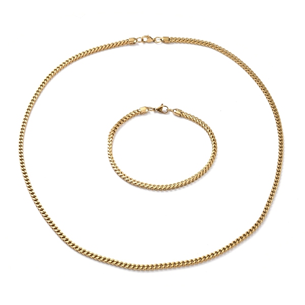 

PandaHall 304 Stainless Steel Rope Chains Bracelets & Necklaces Jewelry Sets, with Lobster Claw Clasps, Golden, 23-5/8 inch(60cm), 9-1/8...